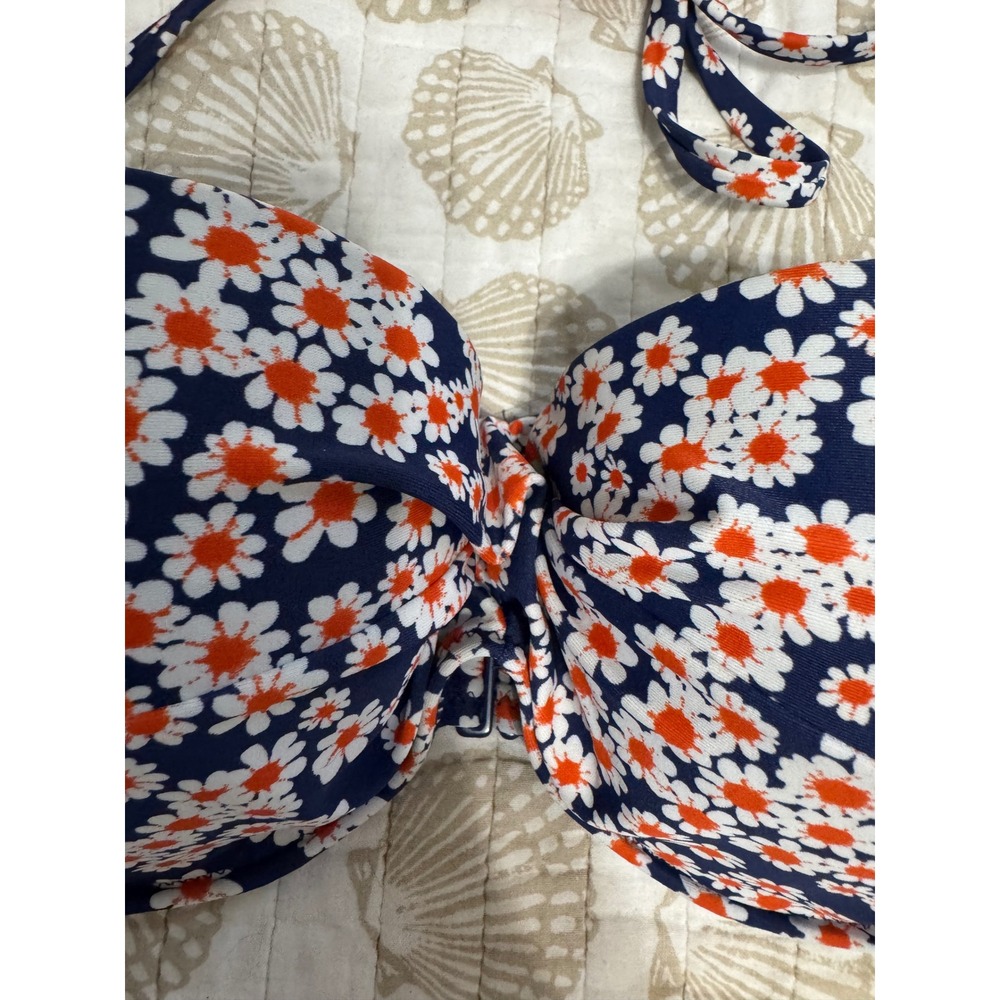 Old Navy Womens Navy Blue Orange Daisy Floral Bandeau Halter Bikini Top‎ Medium - Picture 8 of 9
